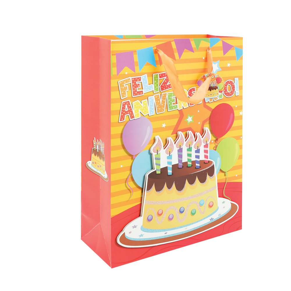 Sacola Papel Para Presente 30x42x12cm Holografica Birthday 3D