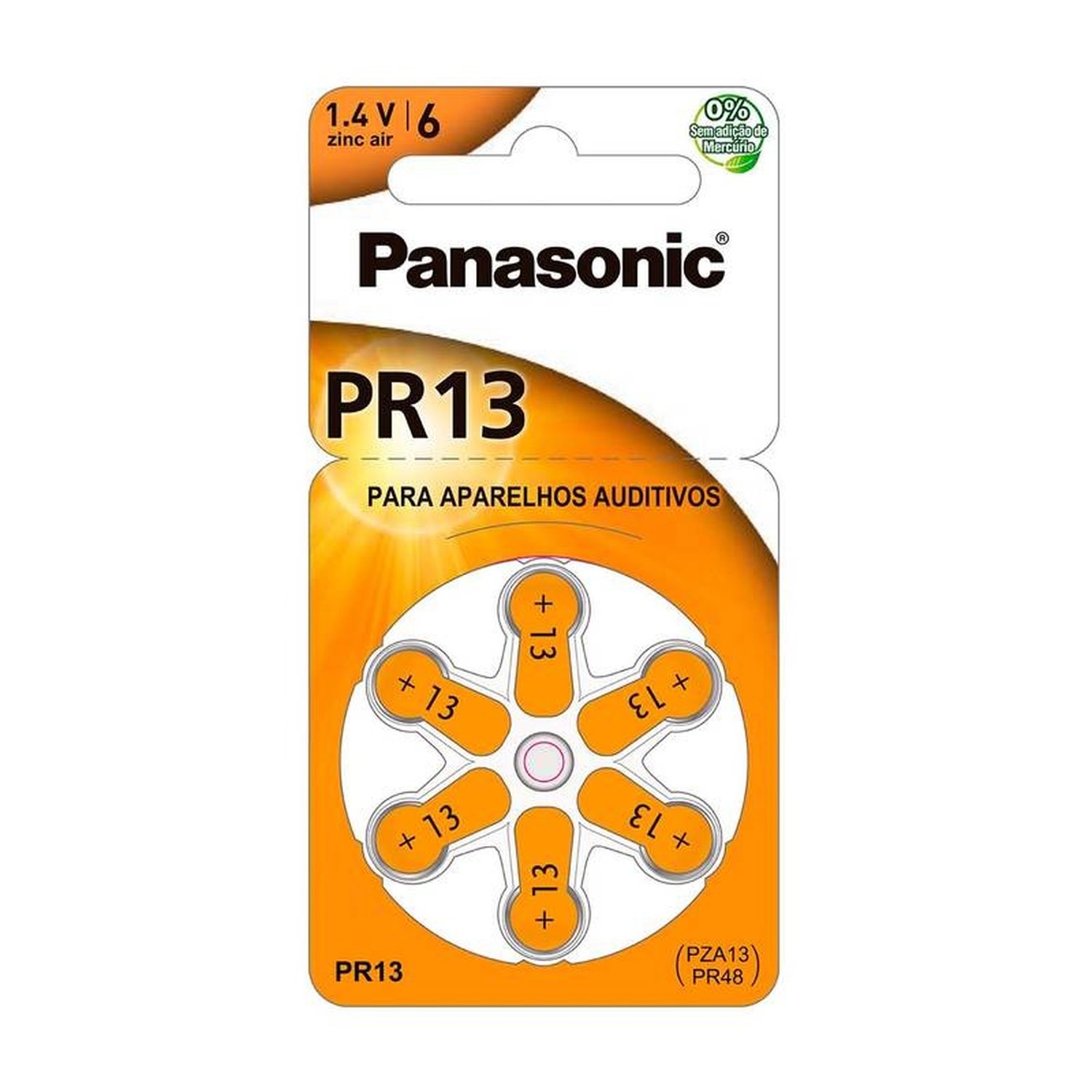 Pilha Zinco Auditiva 1,4V PR13H Panasonic - Cartela com 6 pilhas