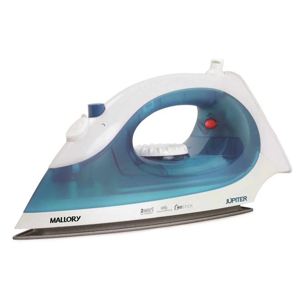 Ferro de Passar a Vapor Mallory Júpiter - com Base Antiaderente, Azul, 110V