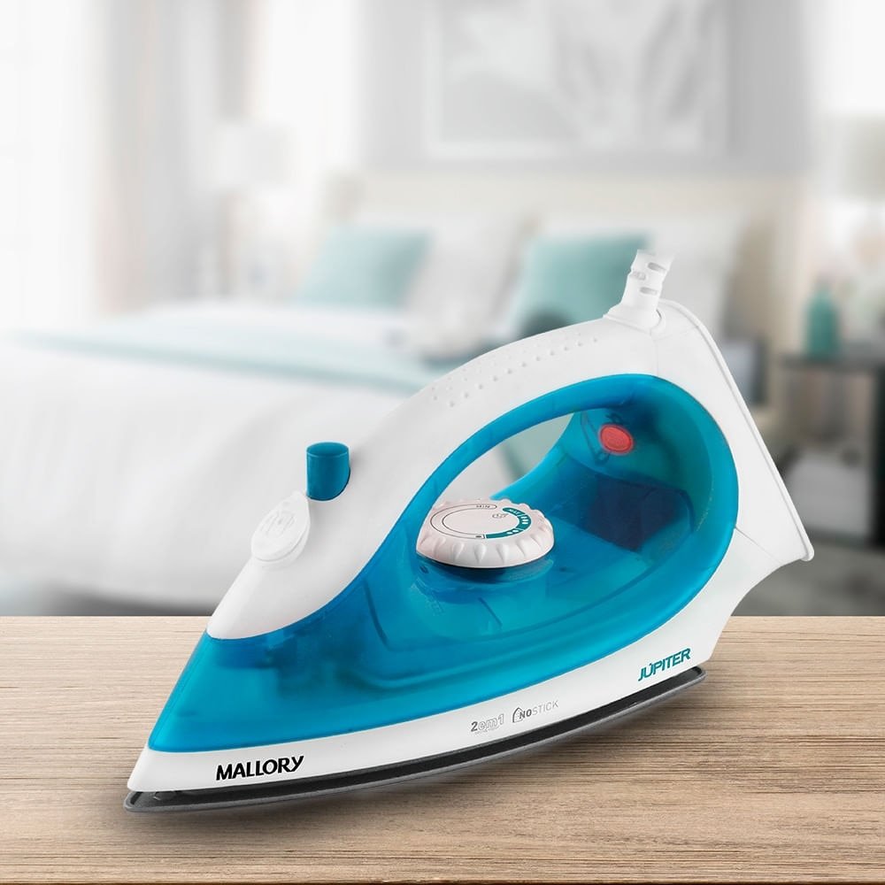 Ferro de Passar a Vapor Mallory Júpiter - com Base Antiaderente, Azul, 110V