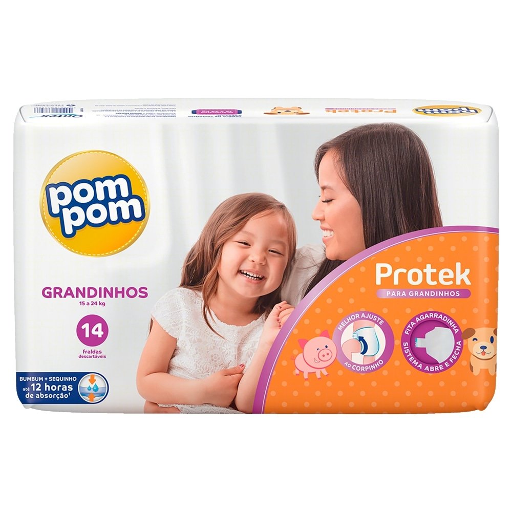 Fralda Protek Baby Jumbo Grandinhos 14un Pompom