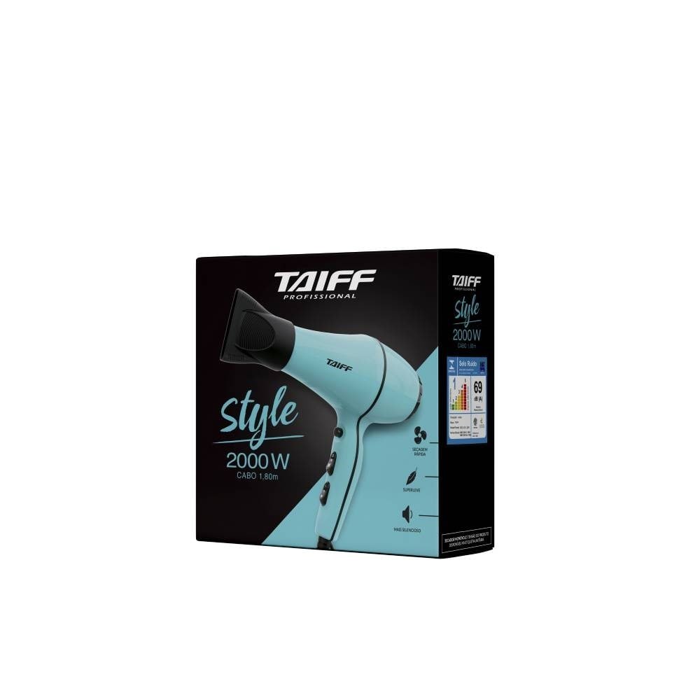 Secador de Cabelo Taiff Style 2 Velocidades - 5 Temperaturas 2000W, Azul 220V