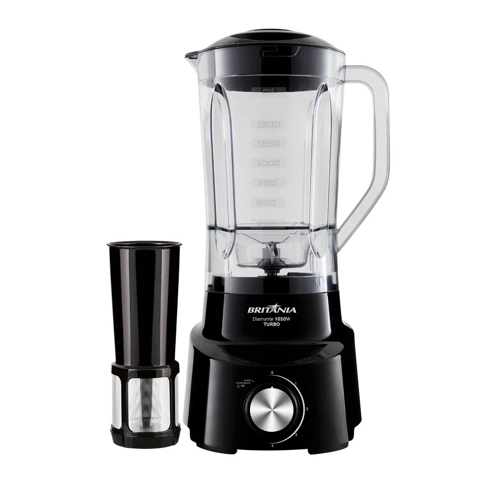 Liquidificador Britânia Diamante com Filtro - 4 Velocidades + Pulsar, 1050W, Preto, 110V