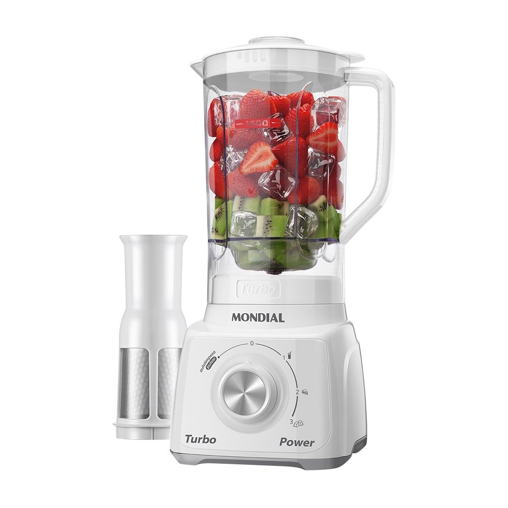 Liquidificador Mondial L-99 com Filtro - Copo Cristal, 3 Velocidades + Pulsar, 500W, Branco, 110V