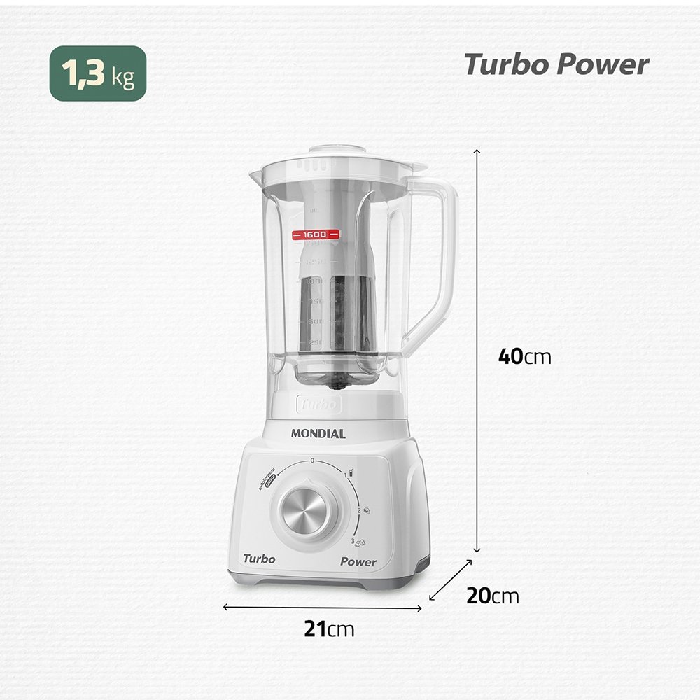 Liquidificador Mondial L-99 com Filtro - Copo Cristal, 3 Velocidades + Pulsar, 500W, Branco, 110V