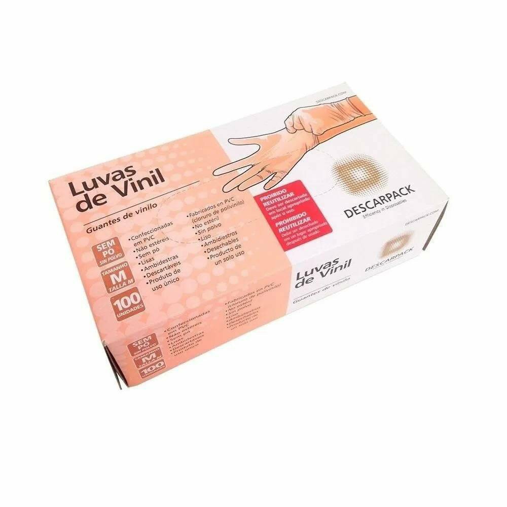 Luva De Procedimento Vinil Descarpack Tamanho M Com 100 Unidades