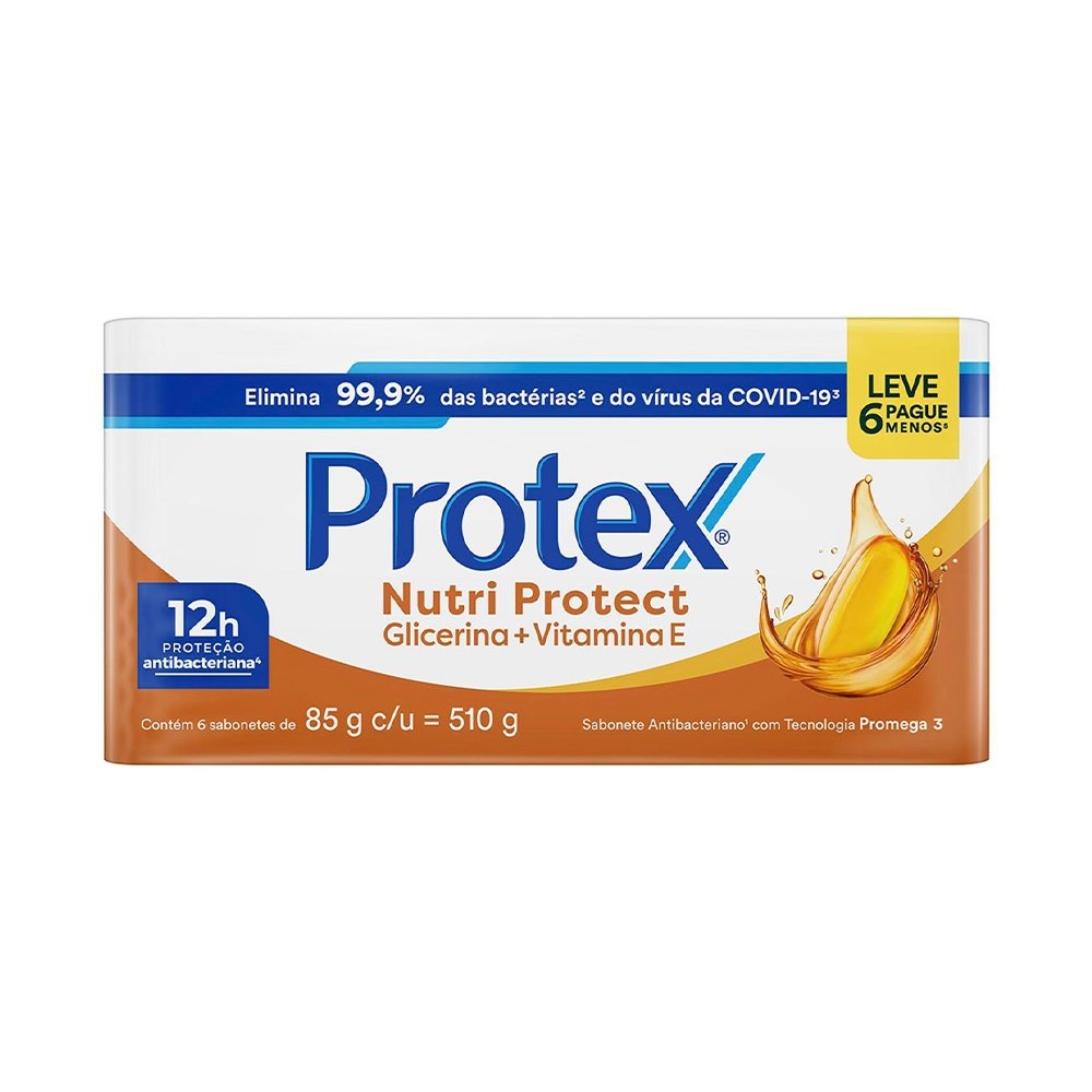 Sabonete em Barra Protex Nutri Protect - Vitamina E e Glicerina 85g - Embalagem com 6 Unidades