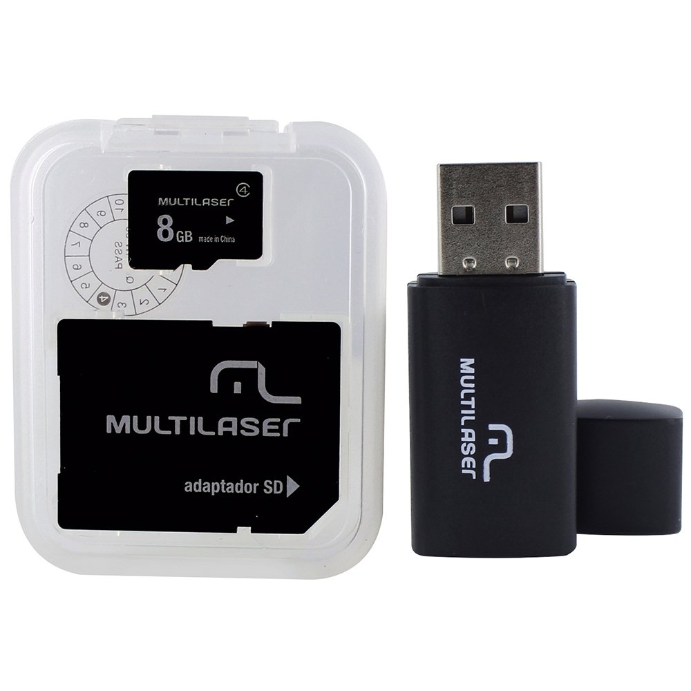 Cartão de Memória Multilaser Micro SD 8GB com Leitor de Cartão e Adaptador