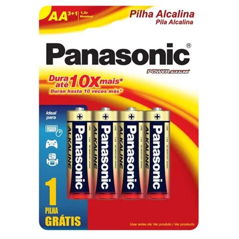Pilha Panasonic Alcalina AA Com 4 Unidades - Leve 4 E Pague 3