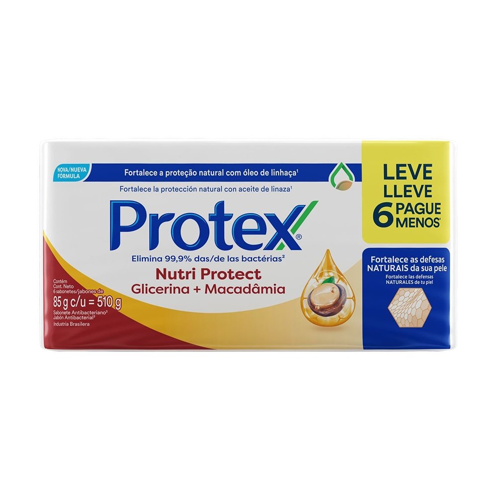 Sabonete em Barra Protex Nutri Protect Macadâmia e Glicerina - Embalagem com 6 Unidades