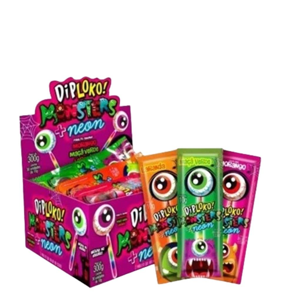 Dip Loko Neon Monsters Olho Sortido 30x10g - Danilla