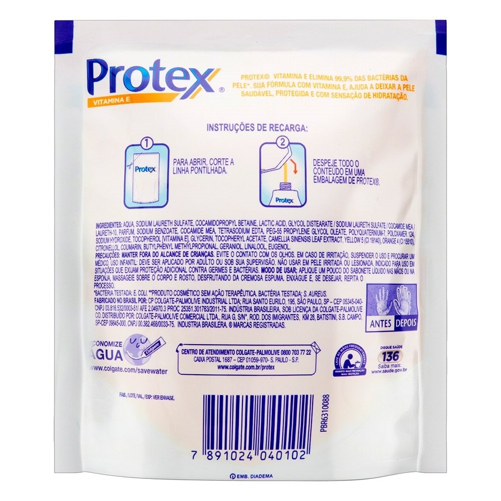 Sabonete Líquido Corporal Protex Nutri Protect Vitamina E Antibacteriano Refil 120ml