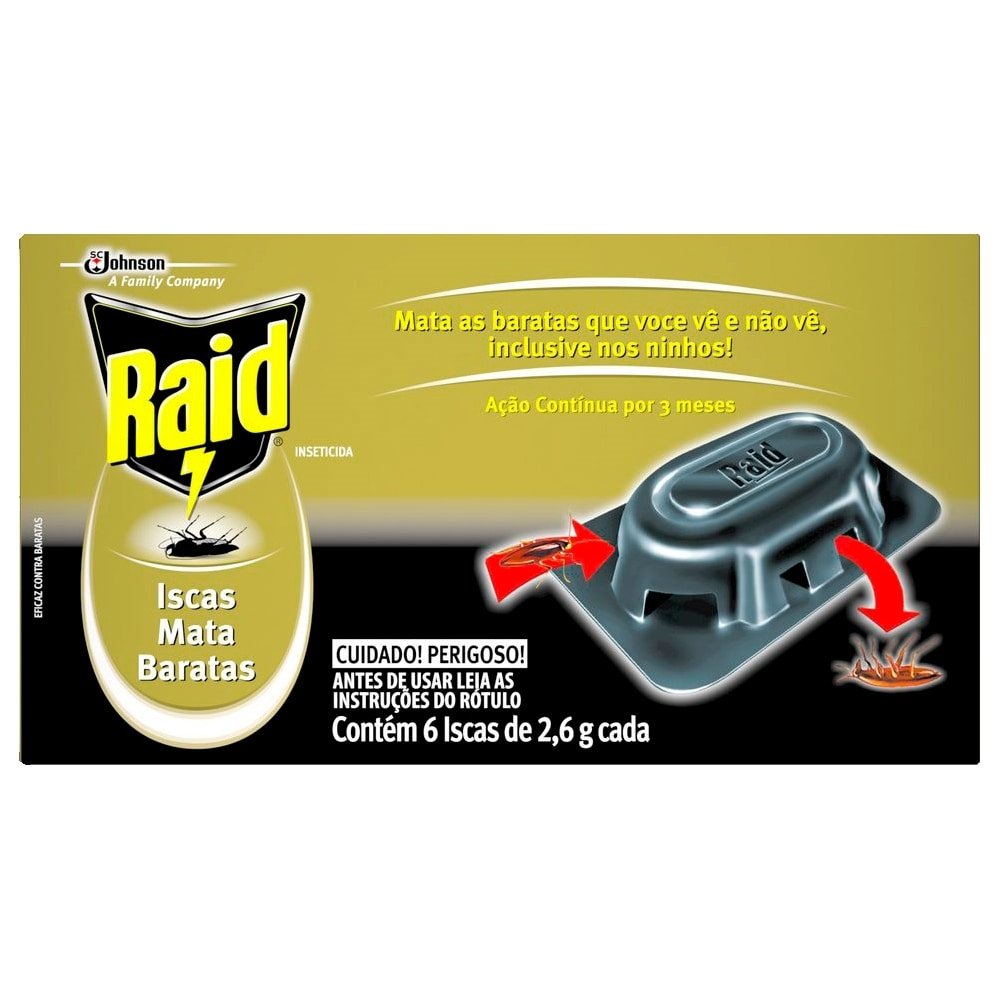Inseticida Isca Raid Mata Baratas Sistema Exterminador 2,6g - Embalagem com 6 Unidades