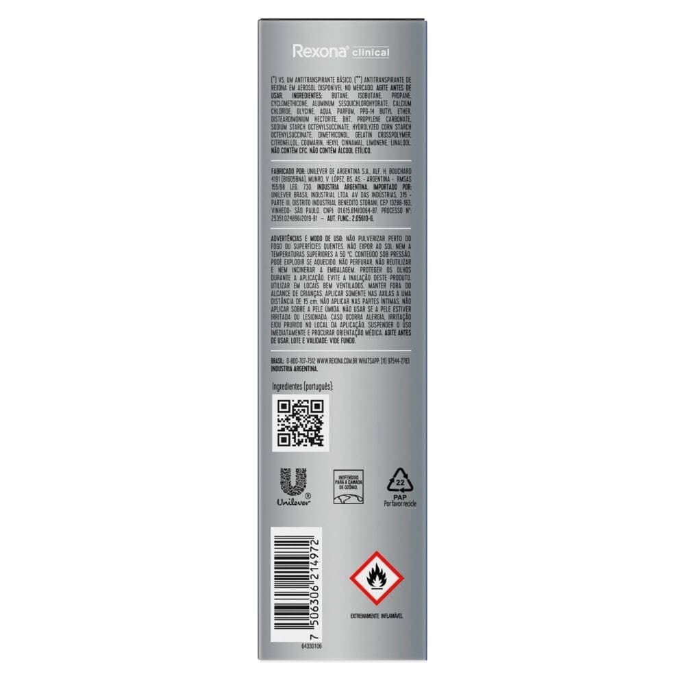 Desodorante Rexona Aerossol Men Clinical Clean 150ml