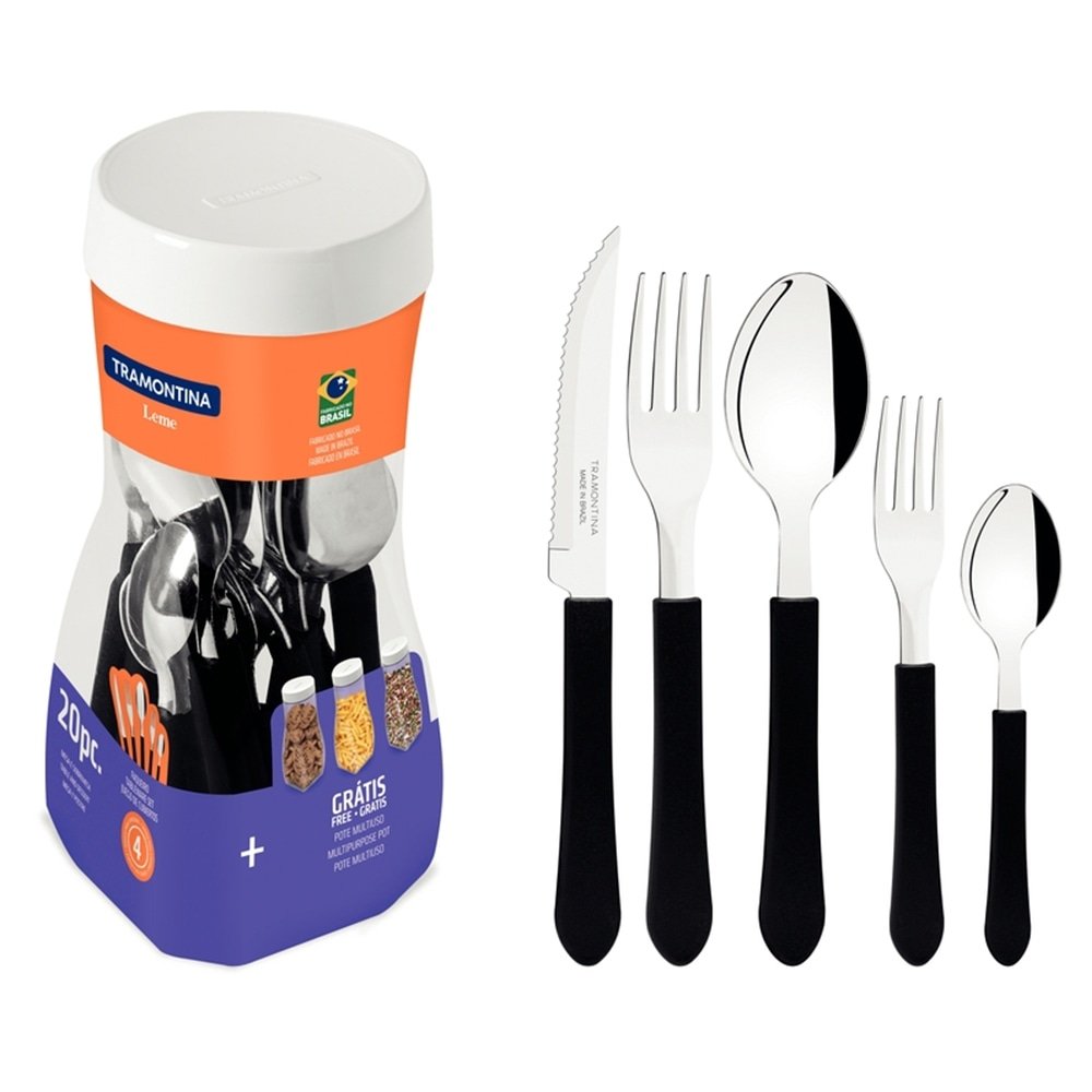 Faqueiro Tramontina Leme Preto Pote com 20 Peças