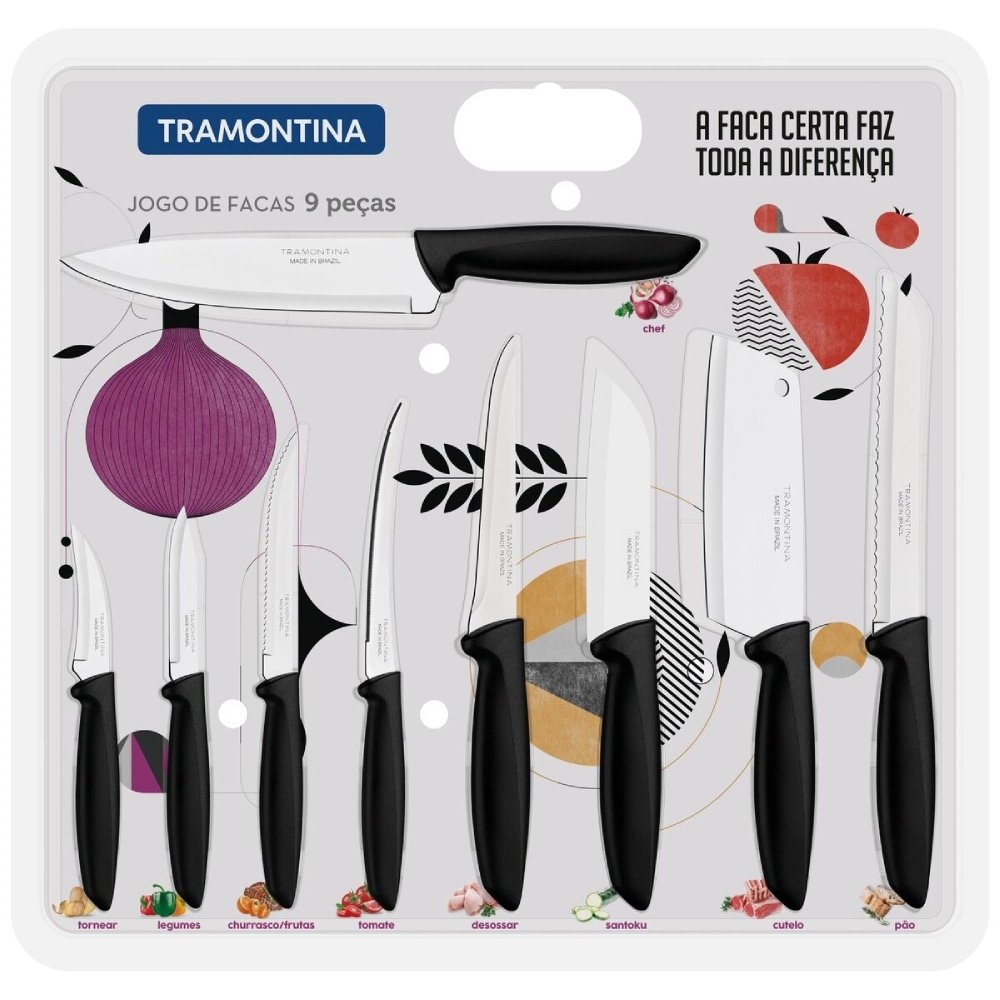 Conjunto de Facas Tramontina Plenus Inox 9 Peças Preto