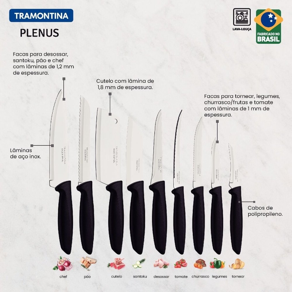 Conjunto de Facas Tramontina Plenus Inox 9 Peças Preto