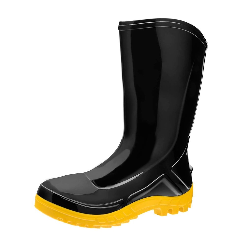 Bota PVC Vulcaflex CA42291 Preta Solado Amarelo Cano Médio 27cm sem Meia 38