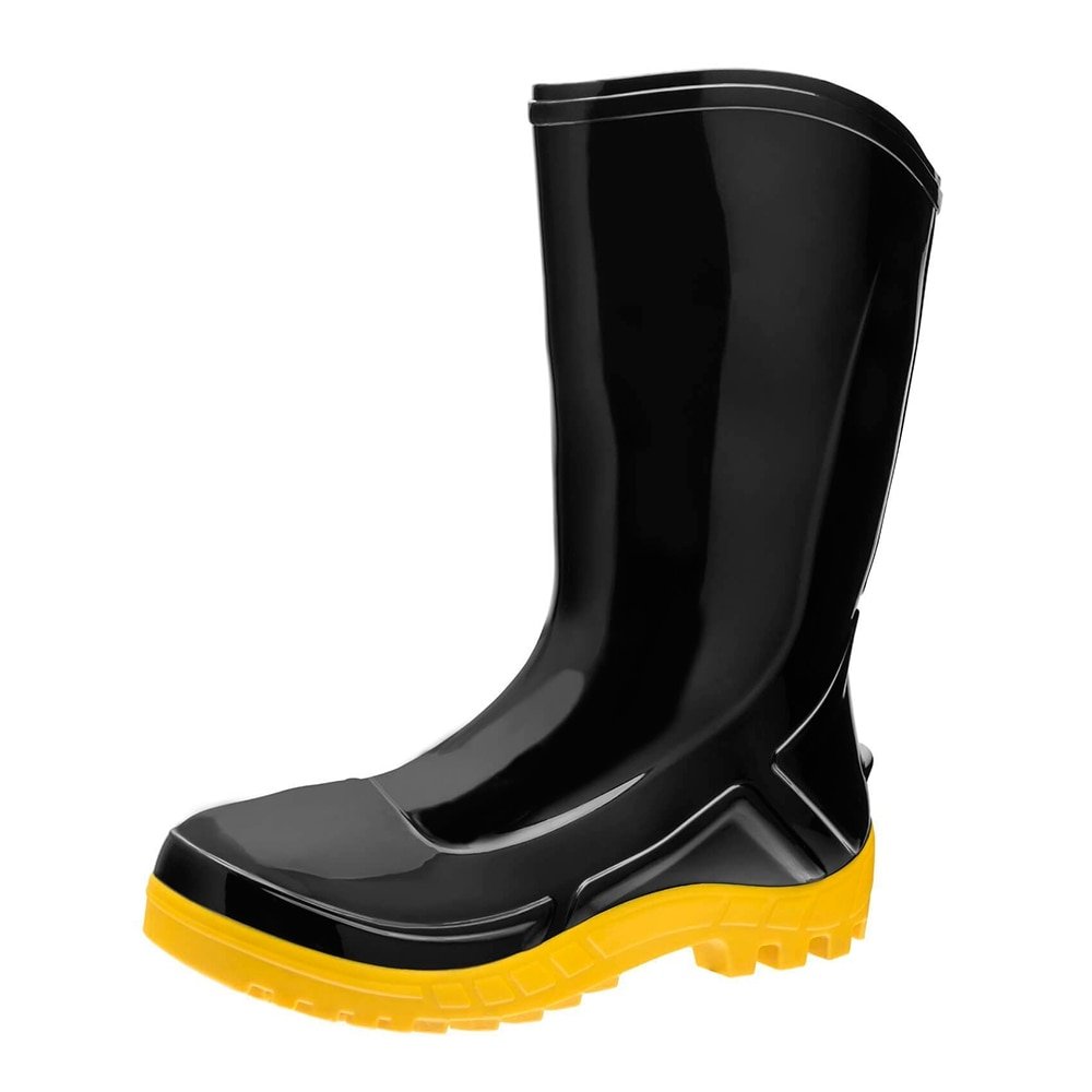 Bota PVC Vulcaflex CA42291 Preta Solado Amarelo Cano Médio 27cm sem Meia 41