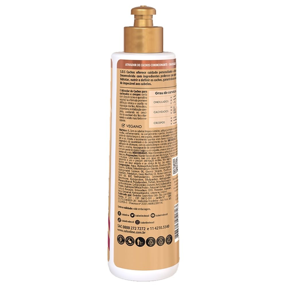 Creme Ativador De Cachos Salon Line S.O.S Rícino E Queratina 300ml