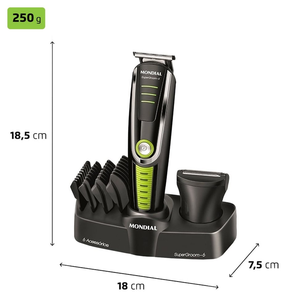 Aparador de Pelos Mondial BG04 Super Groom 6 em 1 Sem Fio, Bivolt