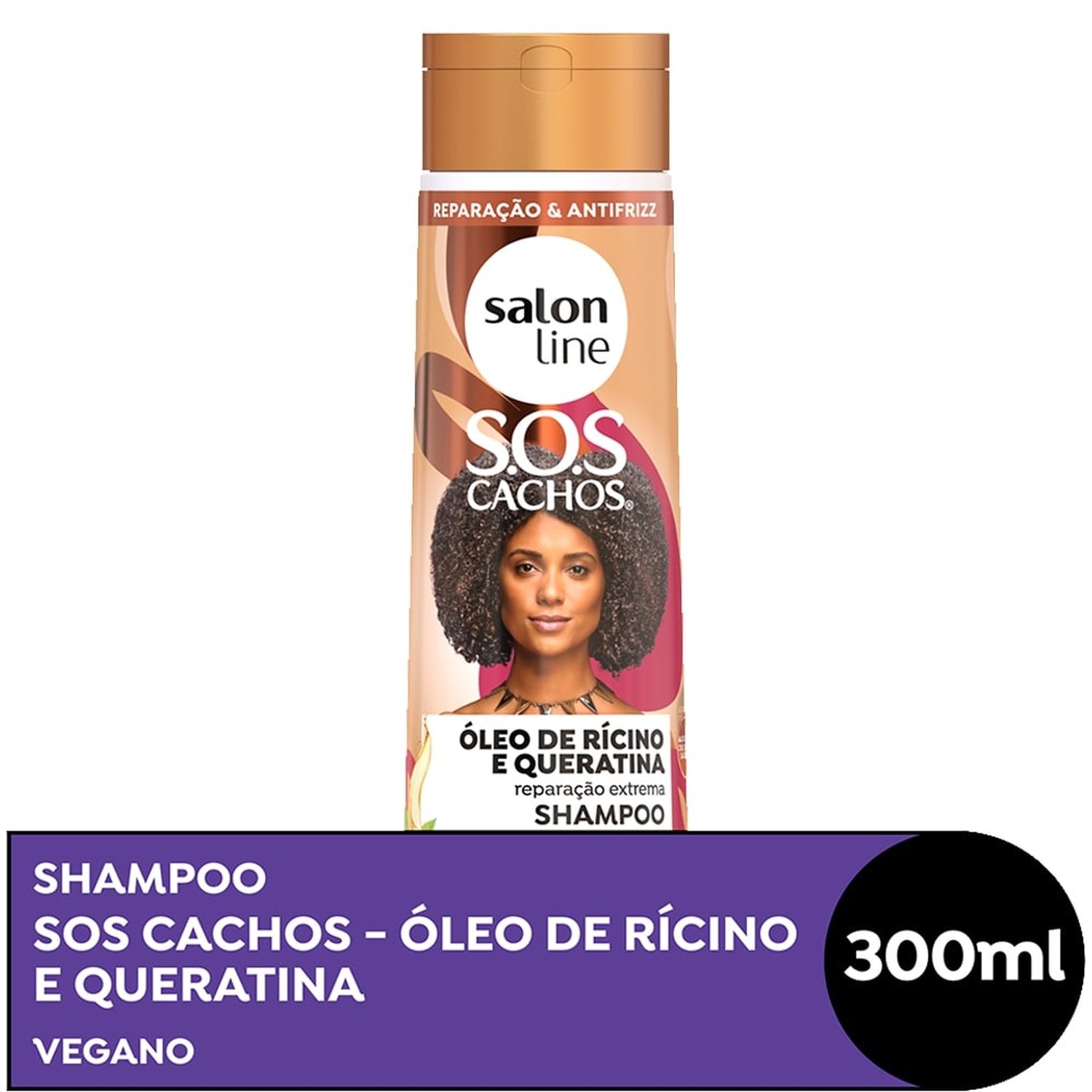 Shampoo S.O.S. Cachos Rícino e Queratina 300ml - Salon Line