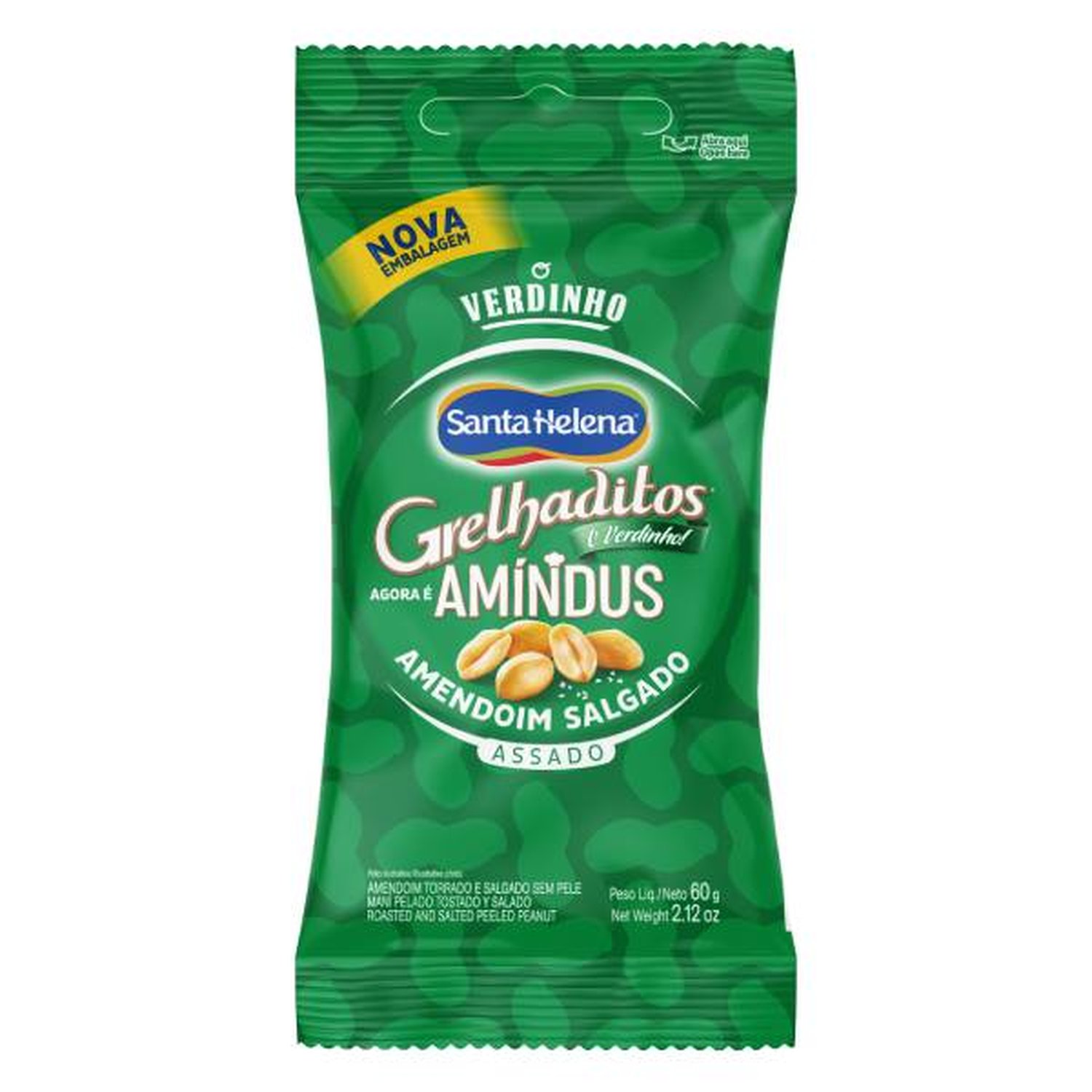 Grelhaditos Amendoim Sem Pele Salgado 60G Pacote