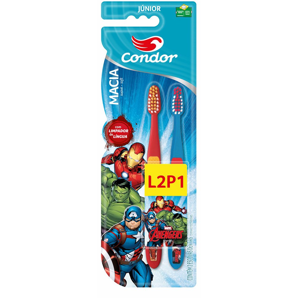 Condor Escova Dental Junior Avengers Macia Leve 2 Pague 1 8260-Unidade/1