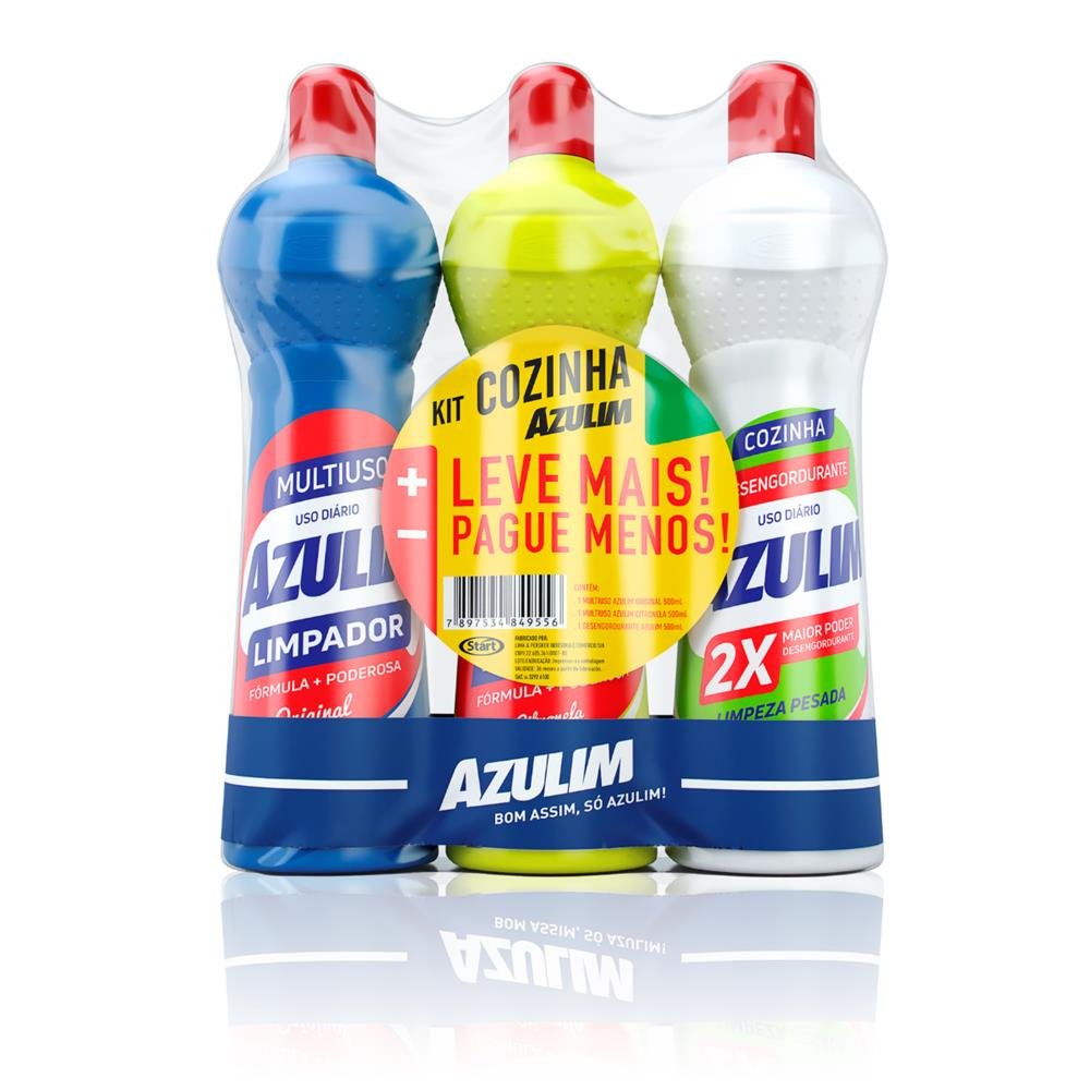 Kit Cozinha Azulim 500ML - Embalagem contém 1 Multiuso Original 1 Multiuso Citronela e 1 Desengordurante