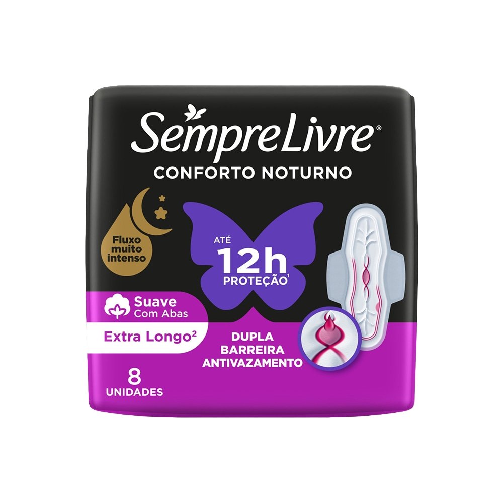 Absorvente Externo Sempre Livre Conforto Noturno Suave com Abas - Embalagem com 8 unidades