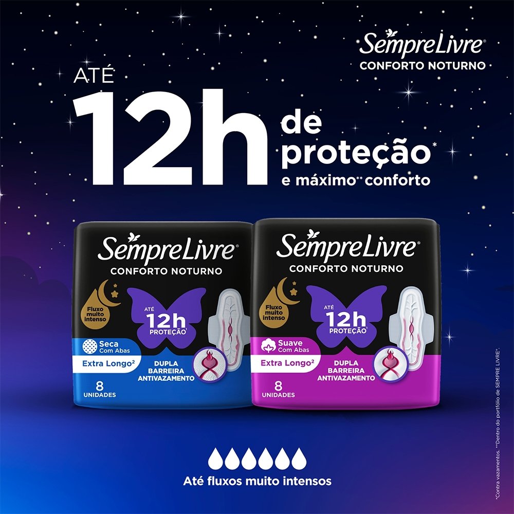 Absorvente Externo Sempre Livre Conforto Noturno Suave com Abas -  Embalagem com 8 unidades