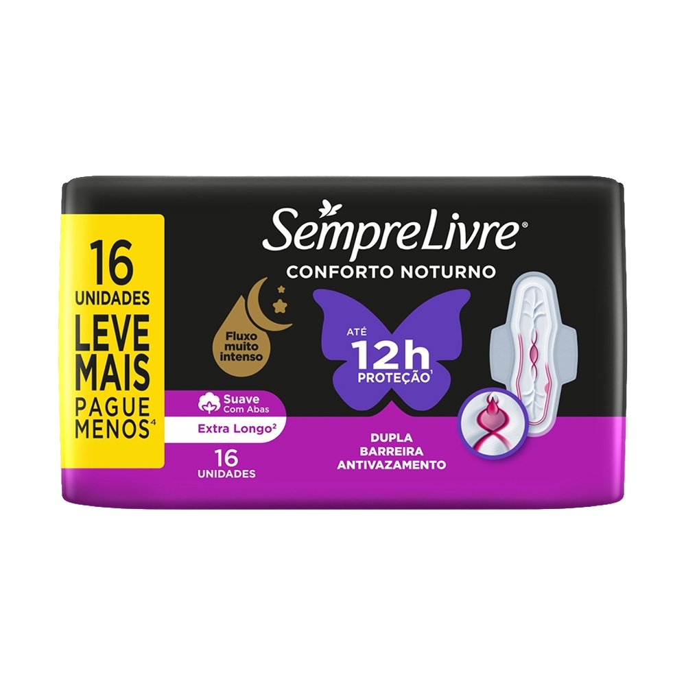 Absorvente Sempre Livre Conforto Noturno Suave - Embalagem com 16 Unidades