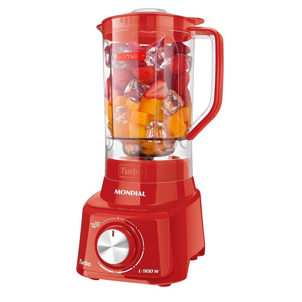 Liquidificador Mondial L-900 Turbo com Filtro - Copo de Acrílico, 5 Velocidades + Pulsar, 900W, Vermelho, 110V