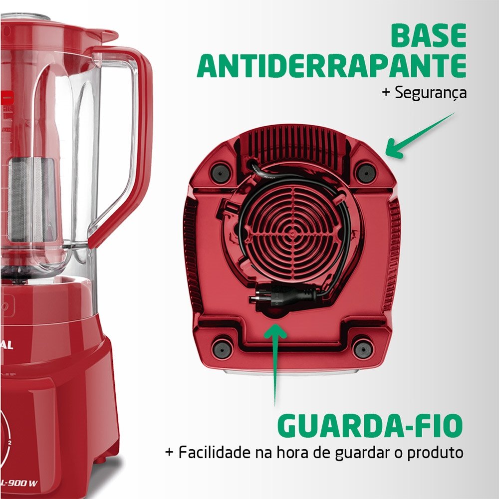 Liquidificador Mondial L-900 Turbo com Filtro - Copo de Acrílico, 5 Velocidades + Pulsar, 900W, Vermelho, 110V