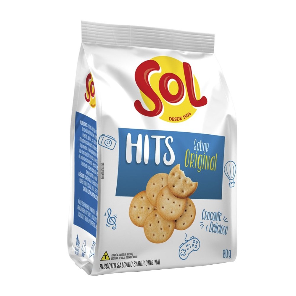 Biscoito Salgadinho Hits Original Sol 80g