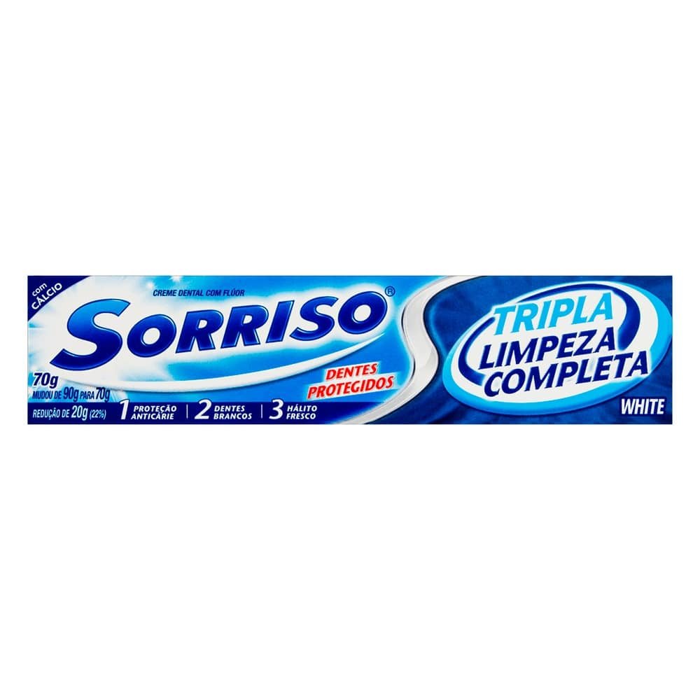 Creme Dental Sorriso Tripla Limpeza Completa 70g Embalagem com 12 Unidades
