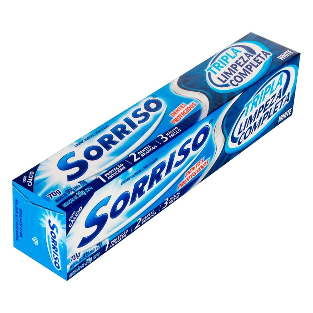 Creme Dental Sorriso Tripla Limpeza Completa 70g Embalagem com 12 Unidades