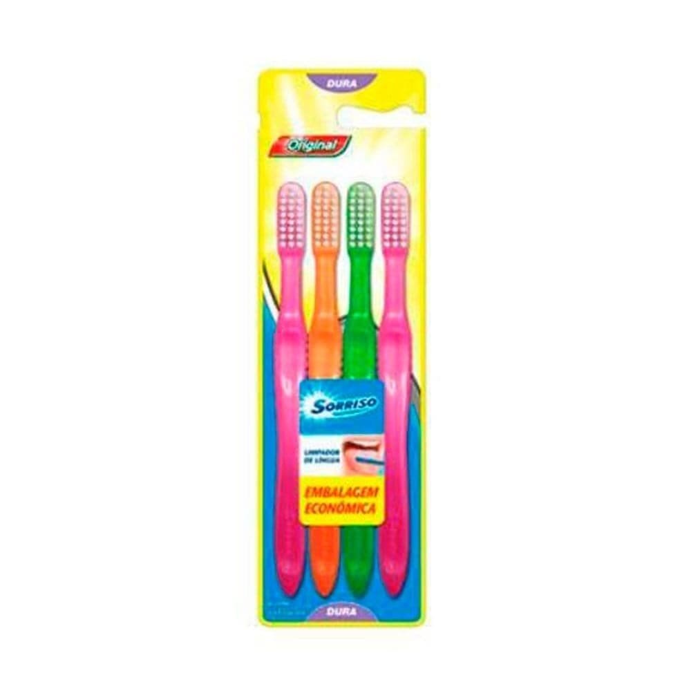 Escova Dental Sorriso Original Dura Embalagem com 4 Unidades