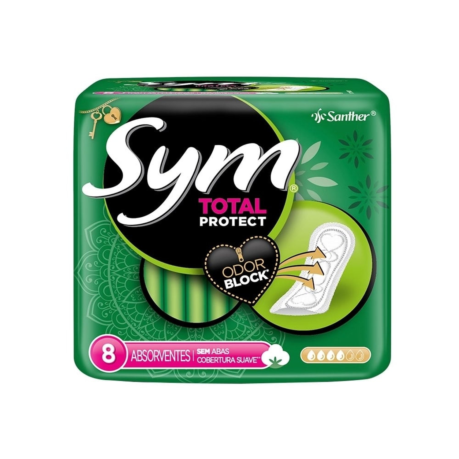 Absorvente Sym Cobertura Suave sem Abas Embalagem com 8 Unidades