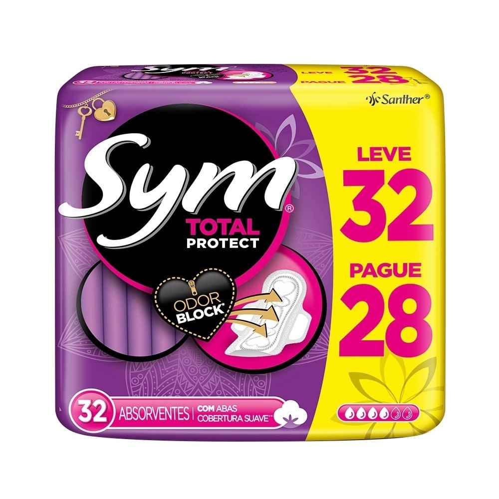 Absorvente Sym Cobertura Suave com Abas Embalagem com 32 Unidades