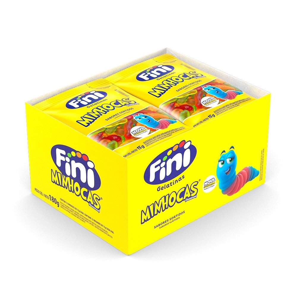 Bala Fini Gelatina Minhoca 15g - Embalagem com 12 Unidades