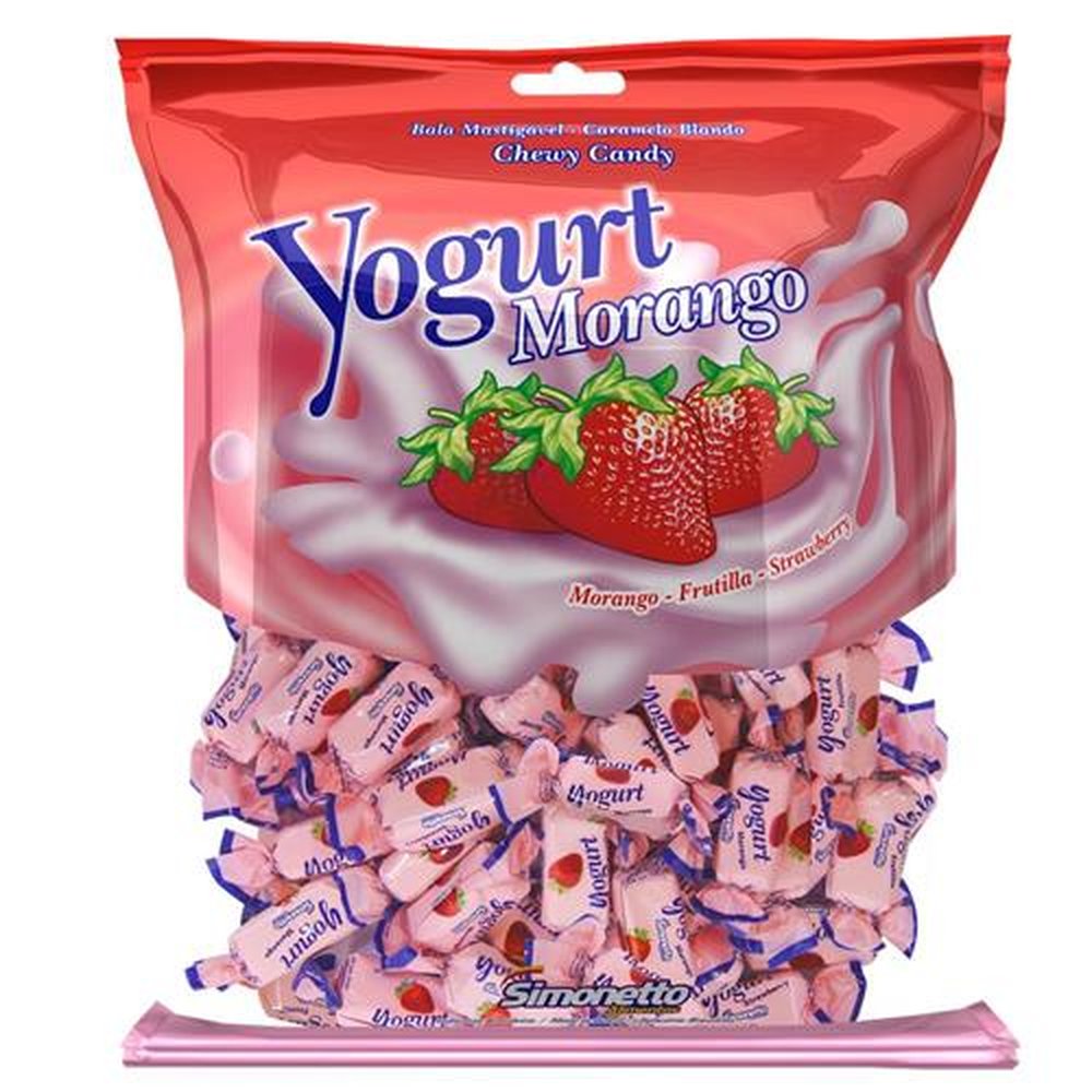 Bala Yogurt Morango 120g - Caixa Com 50 Pacotes