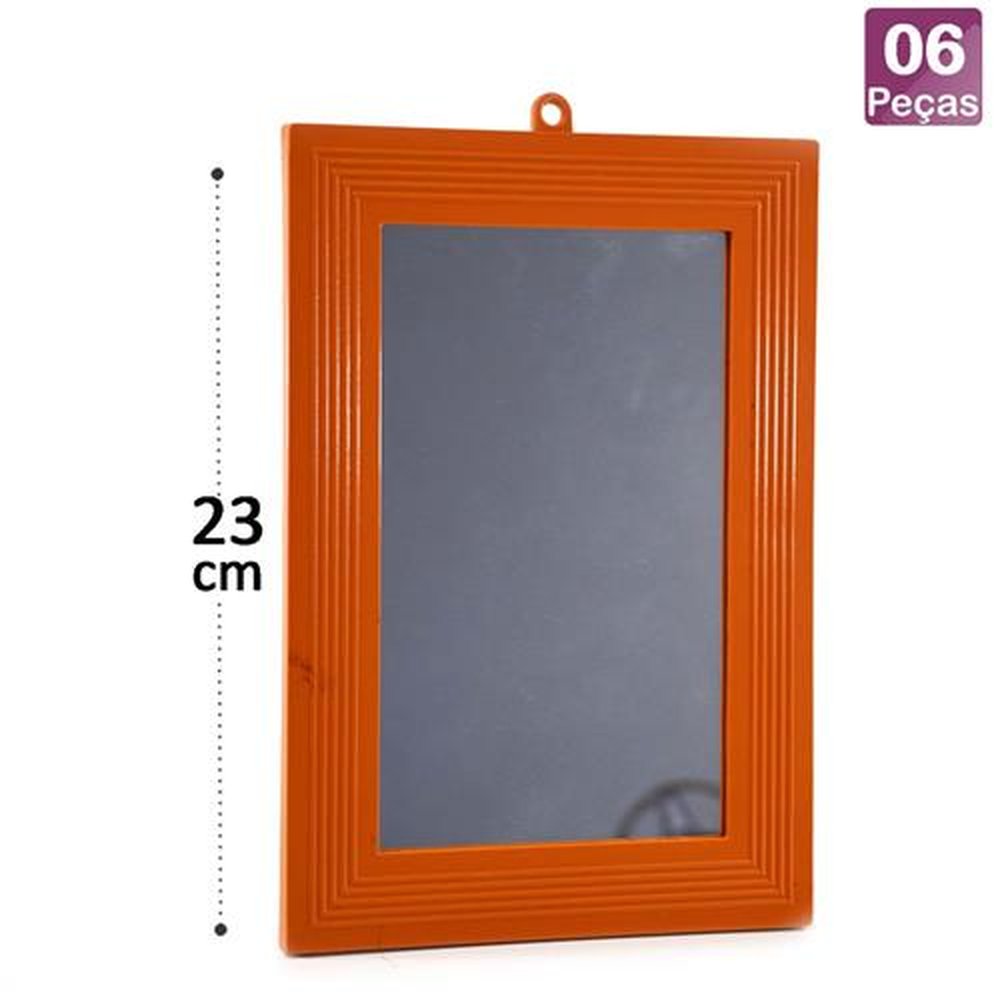 Espelho 16X23 Moldura De Plástico Laranja 6 Peças