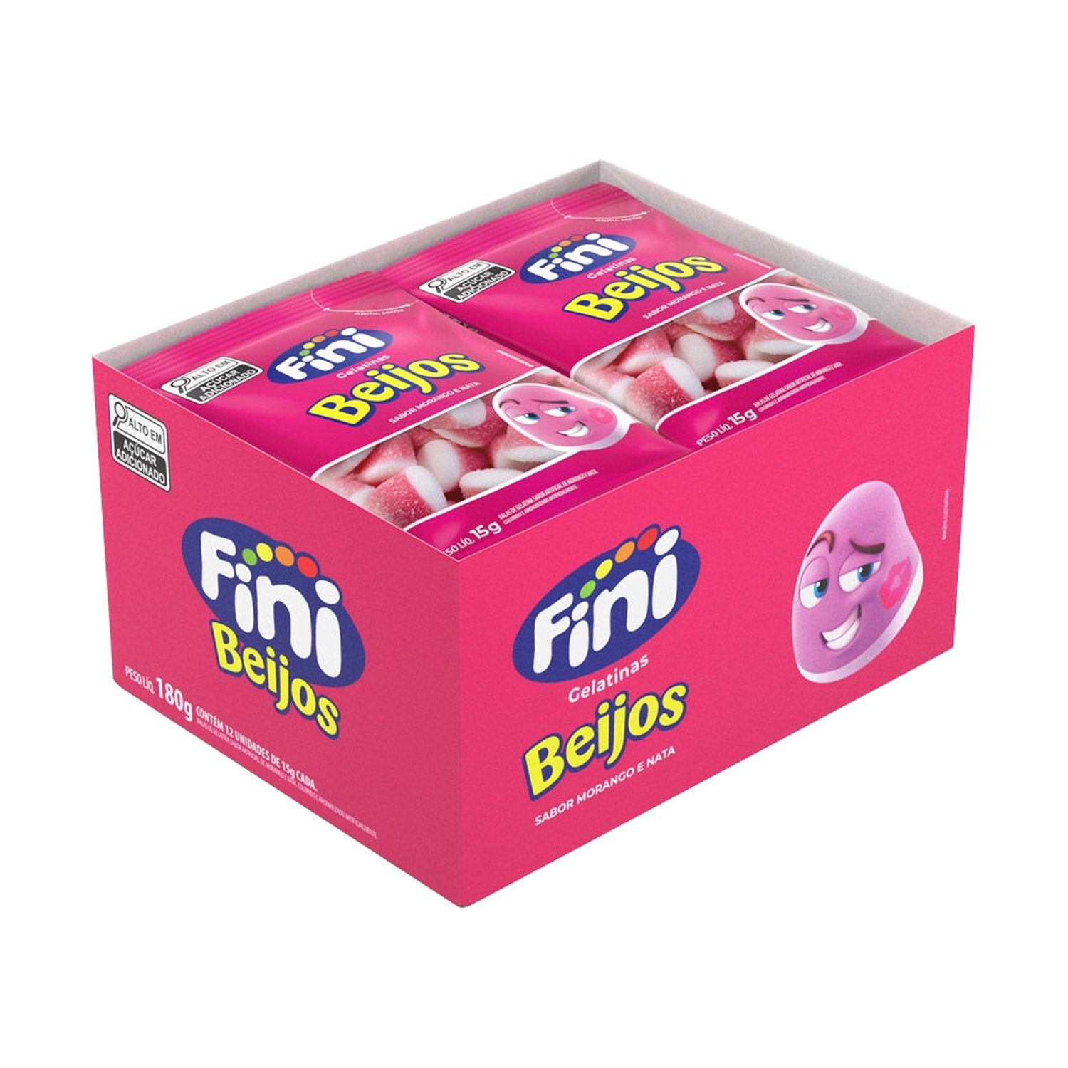 Bala Fini Gelatina Beijo de Morango 15g - Embalagem com 12 Unidades