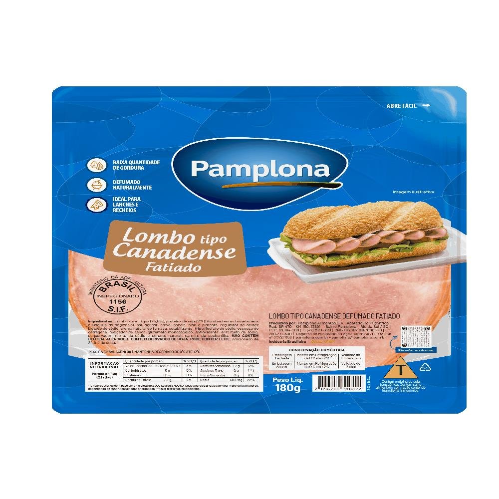 Lombo Tipo Canadense 180g Fatiado Pamplona - Embalagem com 12 und. - Peso 2,16kg