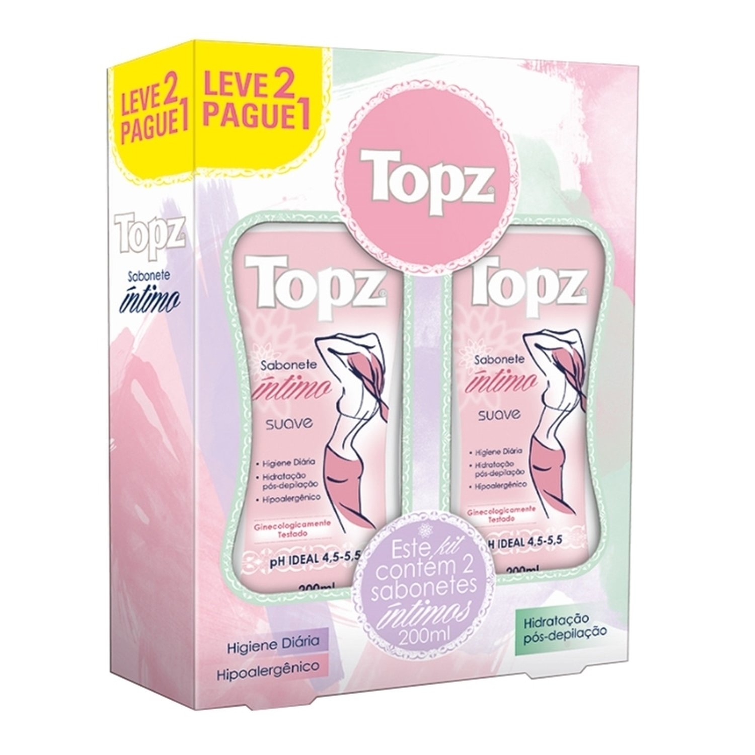 Sabonete Íntimo Líquido Topz Suave 200ml Embalagem com 2 Unidades