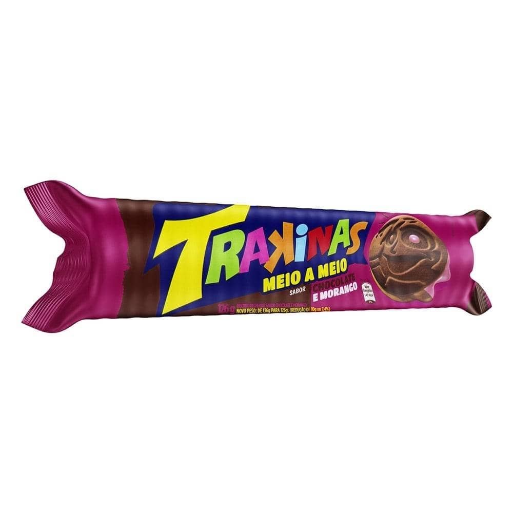 Biscoito Trakinas Meio Chocolate Morango 126g