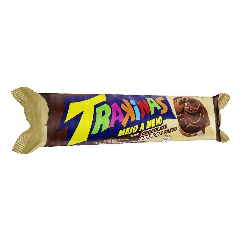 Biscoito Trakinas Meio Chocolate Chocolate Branco 126g