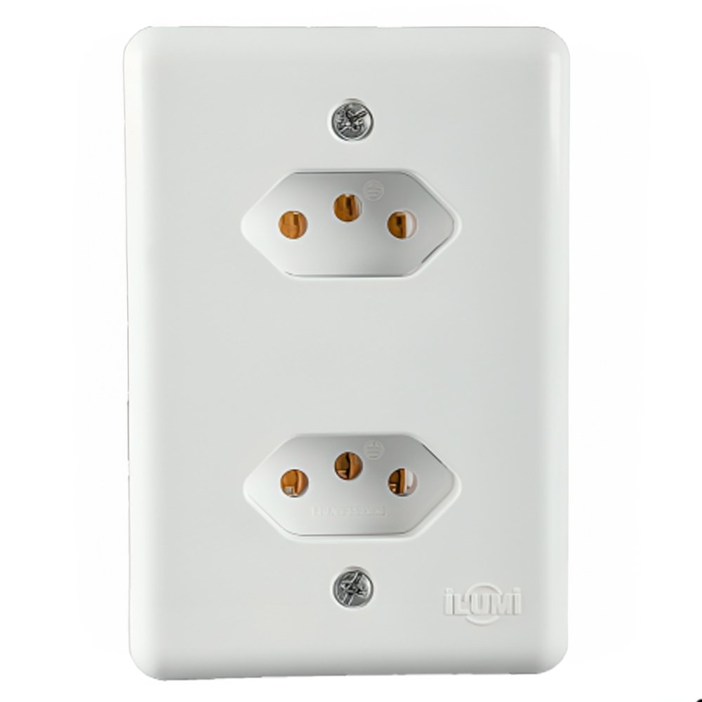Tomada Stylus Ilumi 2 Tomadas 2 Polos + Terra com Placa 10A 250V 4x2