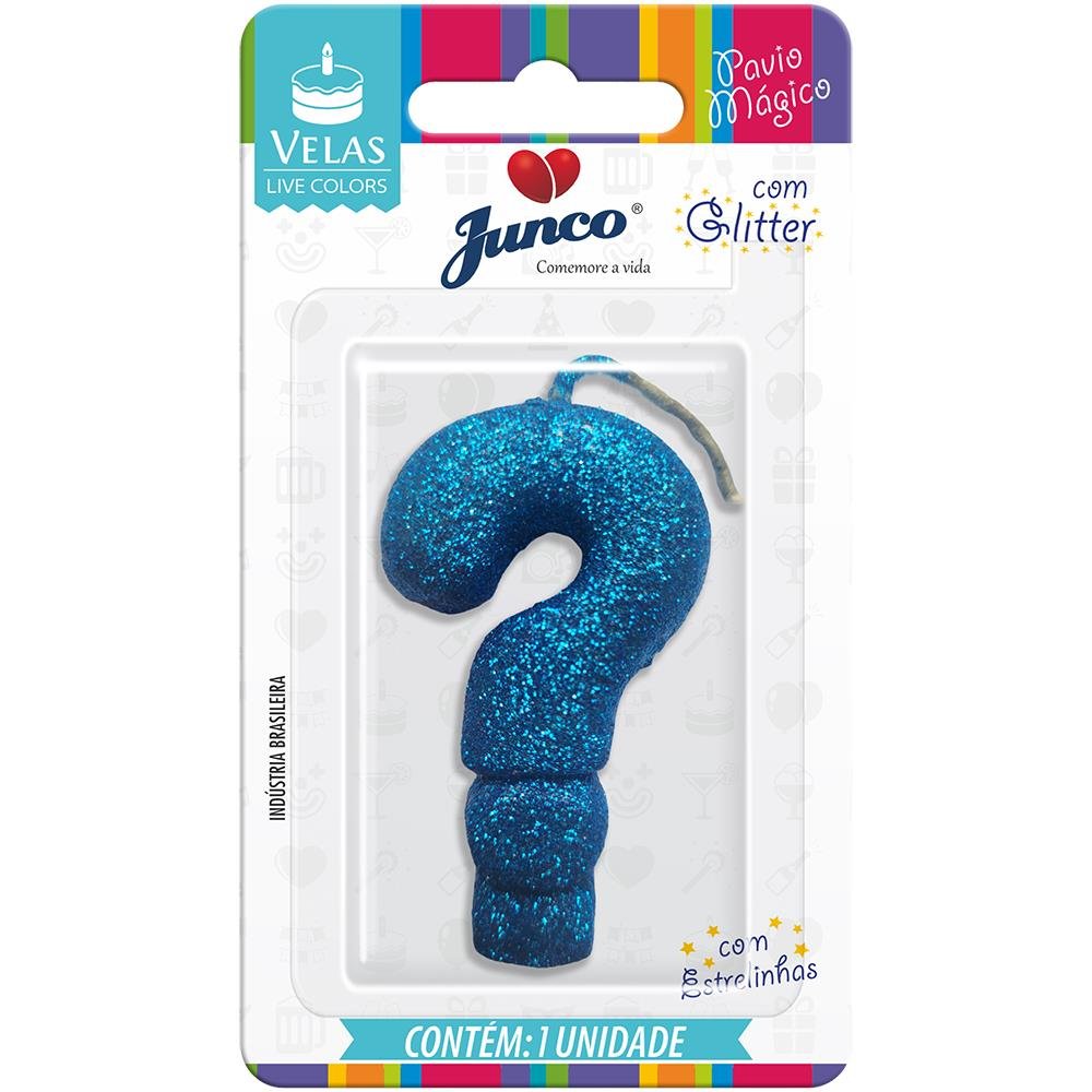 Vela Aniversário Live Colors com Gliter Azul Interrogação Junco
